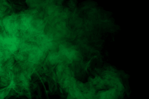 Smoke odor and cannabis smell, visualized by a green smoke cloud